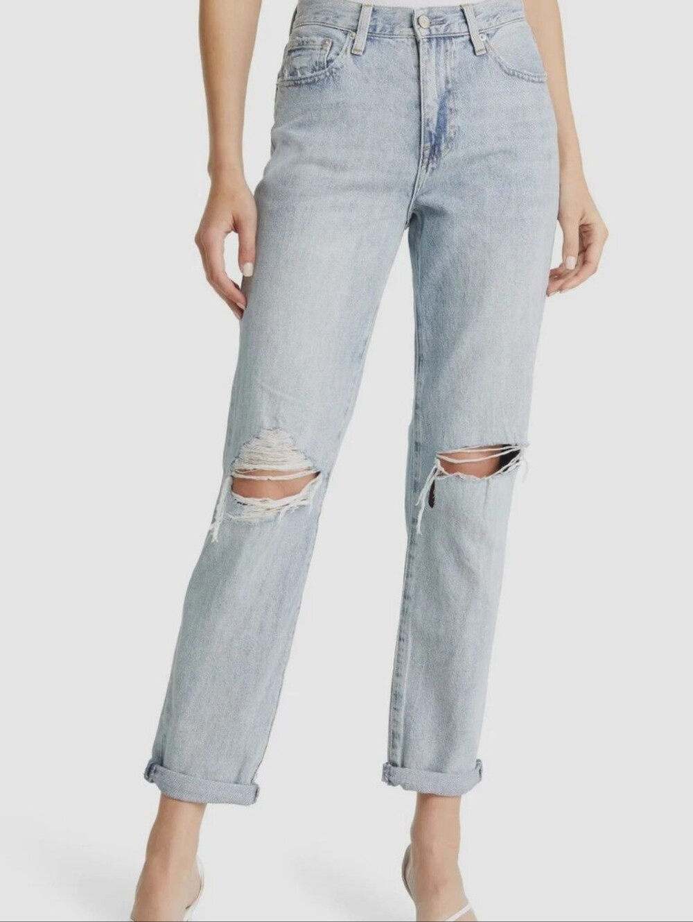$138 Pistola Ripped High Waist Crop Relaxed Straight Jeans Pants Size 25